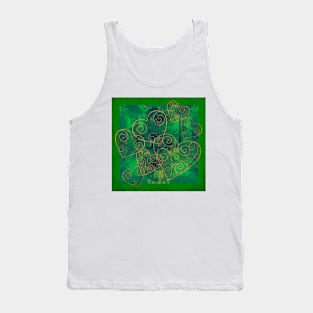 Golden Filigree Hearts on Green Abstract Tank Top